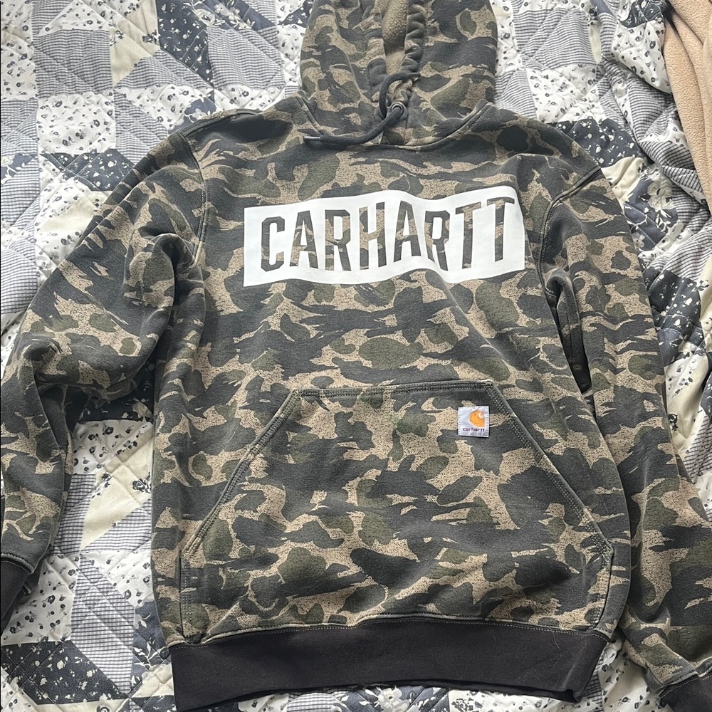 Carhartt Green and Tan Camo Logo Pullover Hoodie